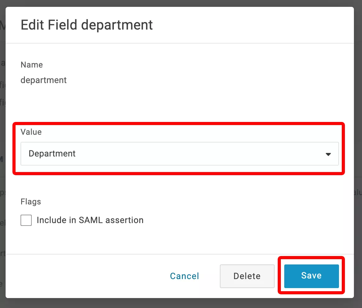 OneLogin: Parameter „department“ anlegen (2/2)