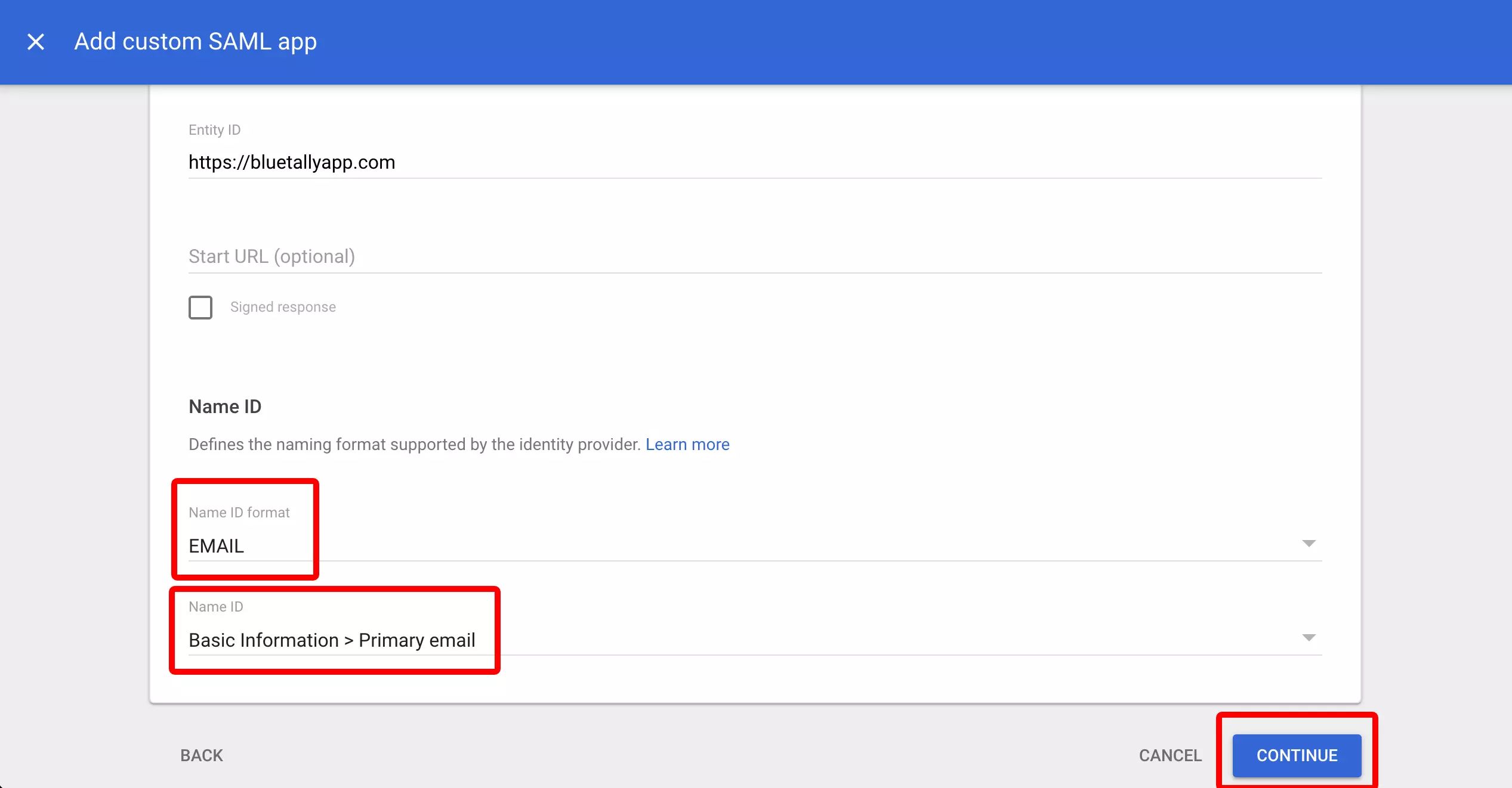 Google Workspace: Angaben zum Service Provider konfigurieren