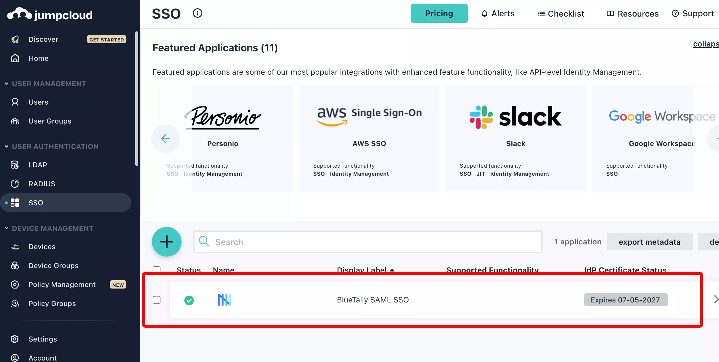 JumpCloud: IdP-Zertifikat herunterladen